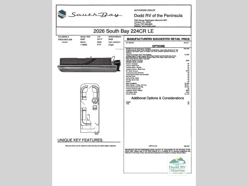New 2026 South Bay Pontoons 224CR - photo - 26